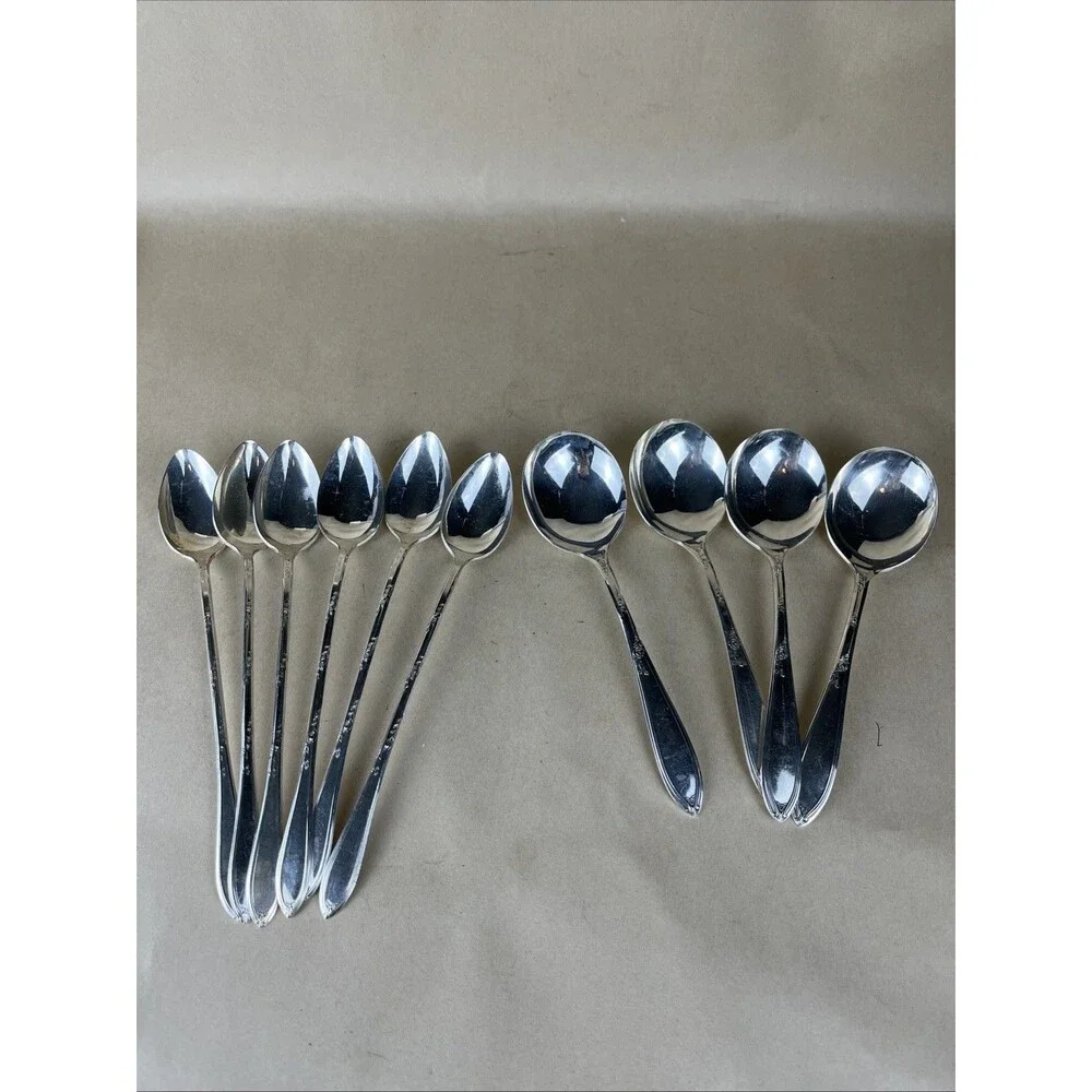 NEW ENGLAND SILVER PLATE 1919 ROSEMARY 6 ICED TEA SPOON & 4 Serving Spoon